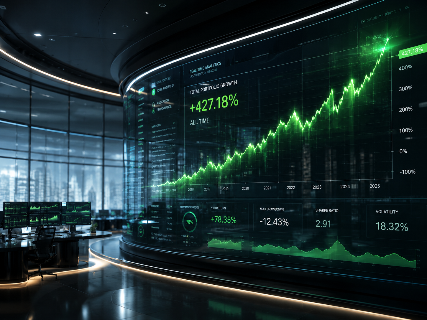Beweisbare Erfolge: Der ROI der Edge-Migration Ein modernes Analytics-Dashboard, das den steilen Anstieg von Konversionsraten nach einer Edge-Migration zeigt.